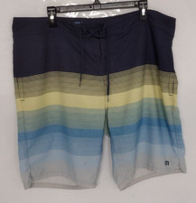 TravisMathew Men's Swim Trunks Blue Striped Board Shorts Golf Golfing Size 40
