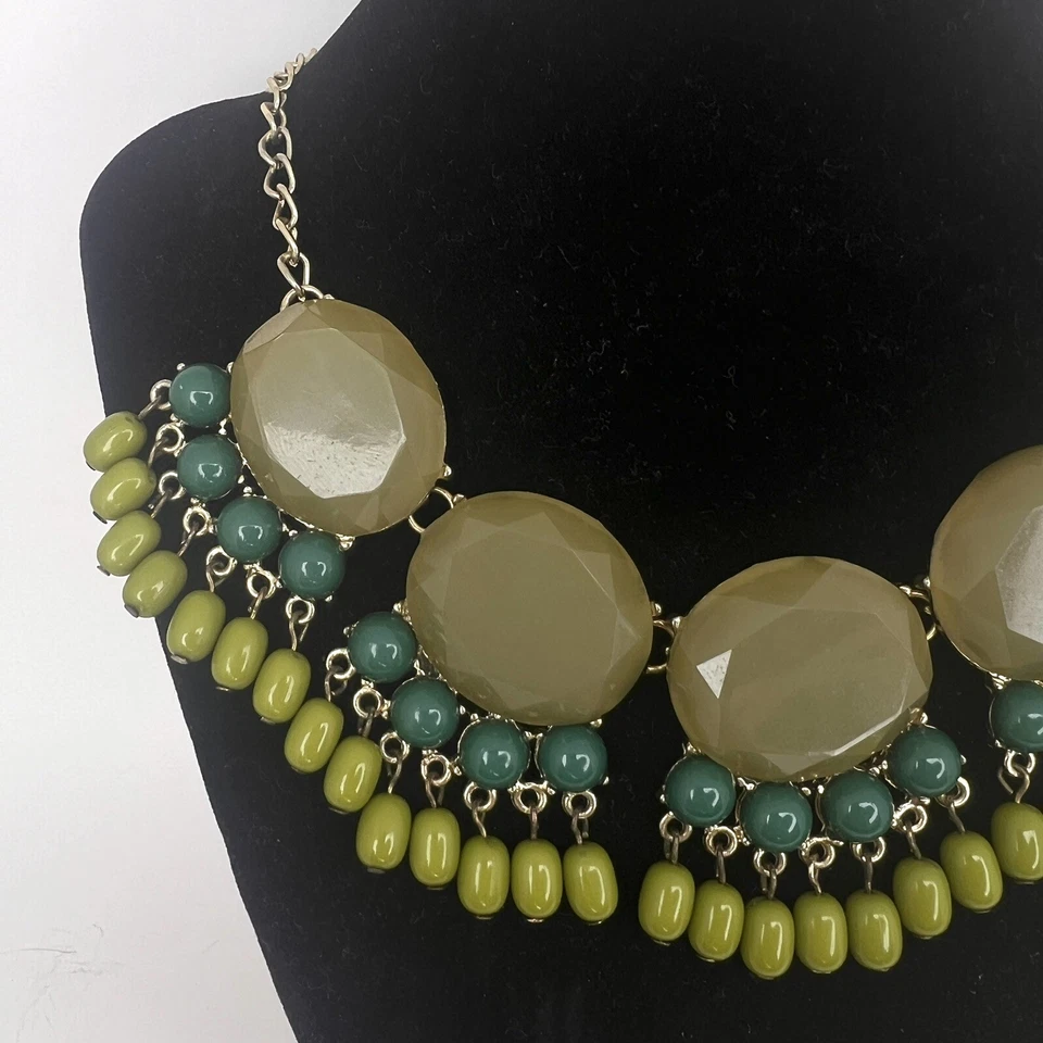 Collar Babero Roberta Chiarella Verde Declaración Tono Dorado Cuentas Audaz Joyería Foto 2 de 4