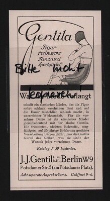 BERLIN, Advertising 1925, J. J. Gentil GmbH Waist Belt Corset Pants Gentila
