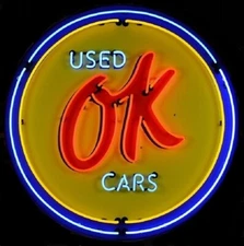 Chevrolet OK Used Cars Neon Sign - Chevy Dealer - GM - Massive 36" - Metal Can