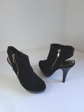 F&F Black Faux Suede Peep Toe Stiletto   open Ankle platform  Boots Size 5/38