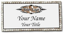 BLING CRYSTAL CUSTOM PERSONALIZED WITH YOUR LOGO NAME BADGE W/ PIN FASTENER
