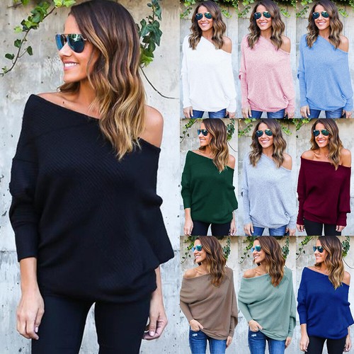 UK Womens Off Shoulder Jumper Baggy 