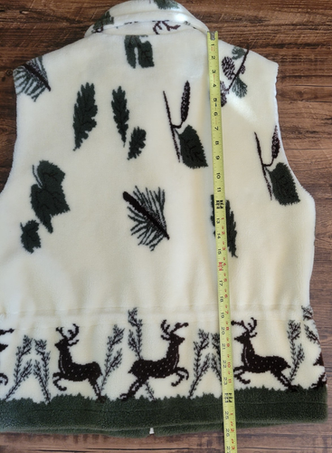 Denali Women's Full Zip Cinch Waist Deer Print Soft Vest Size L Ivory Green - Picture 13 of 14