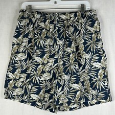 Roundtree  Yorke Swim Suit Mens Large Caribbean Blue Tropical Floral Fern Lined