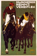 JOCKEY HORSE RACE SPORT MUNCHENER GERMANY GERMAN EUROPE VINTAGE POSTER REPRO