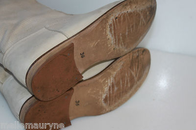 Bottes Cavalières OSMOSE En Cuir Ajouré - Blanc Cassé/beige - Taille 36 - Occasion, Dessus En Bon état
