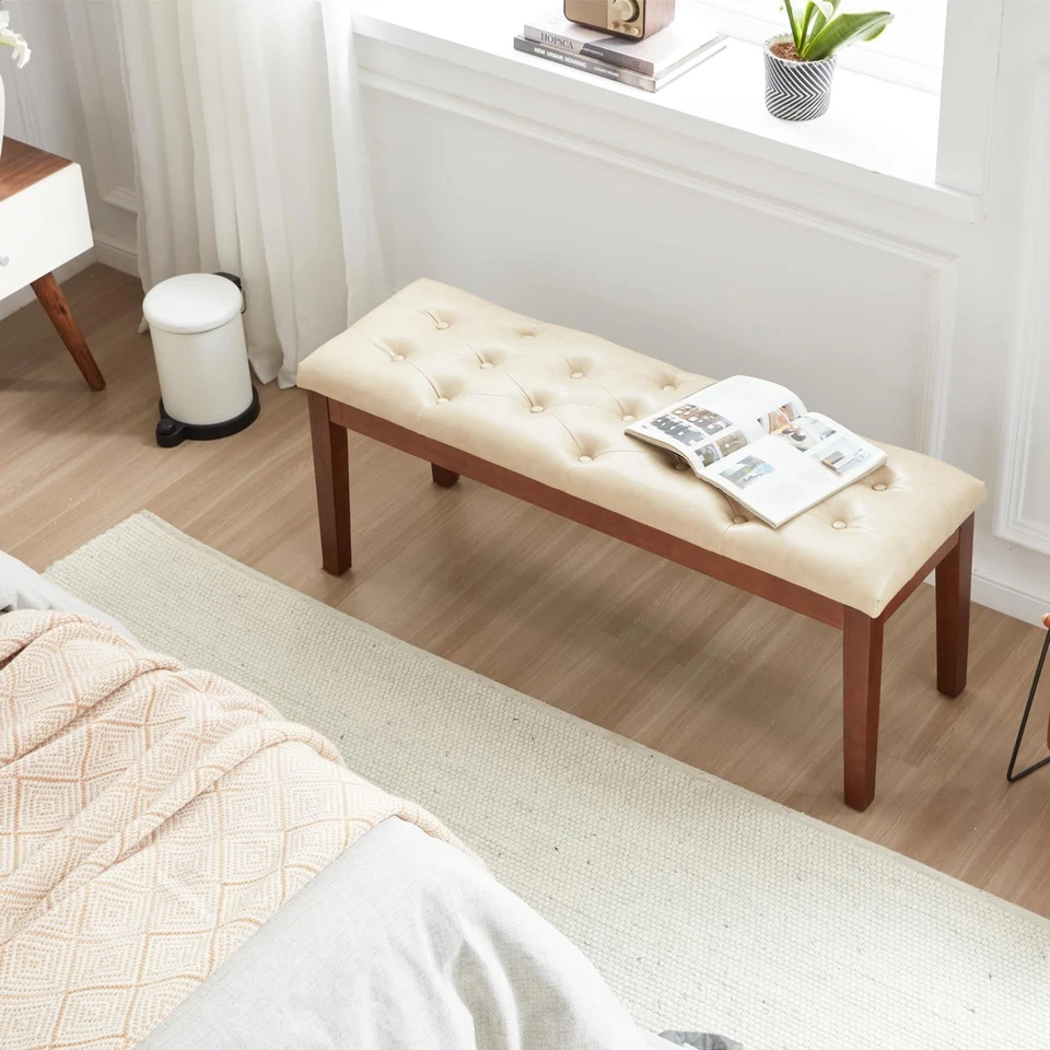 Ottoman Bench Upholstered Padded Seat with Solid Wood Legs and Button-Tufted,... - Изображение 4 из 4