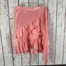 LAUREN Ralph Lauren Sz 16 Pink 100 Silk Tiered Ruffled Skirt NWT A13 