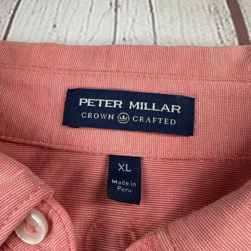 Camisa polo de golf Peter Millar Crown artesanal para hombre XL naranja jaspeado - Imagen 3 de 9
