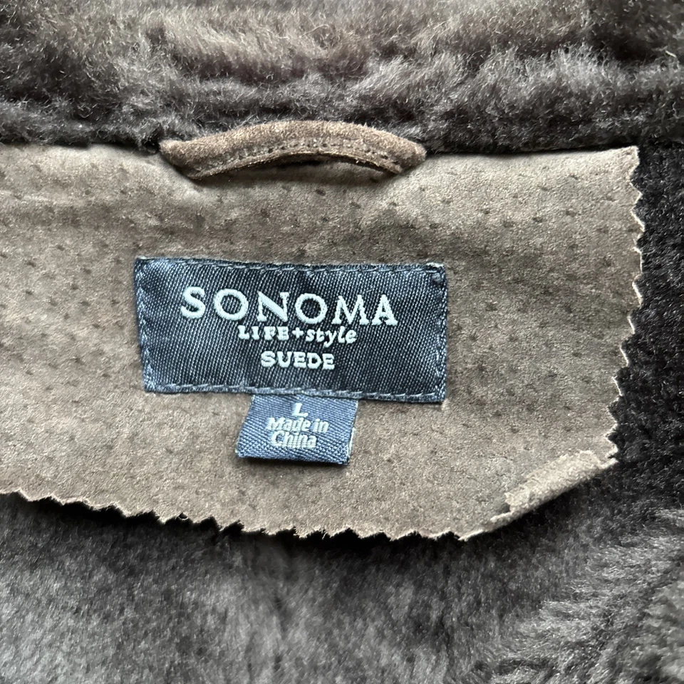 Sonoma Women's Medium Hooded Jacket Suede Brown Full Zip Lined. Pockets. - Image 3 of 4