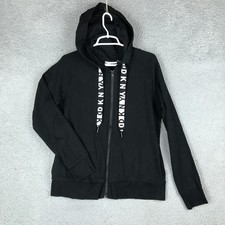 DKNY Sport Hoodie Womens Medium Black Full Zip Logo Drawstring Athleisure Jacket