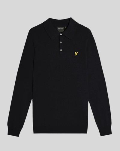 LYLE & SCOTT COTTON MERINO LONG SLEEVE KNITTED POLO DARK NAVY, NEW! MOD-CASUAL - Foto 1 di 2