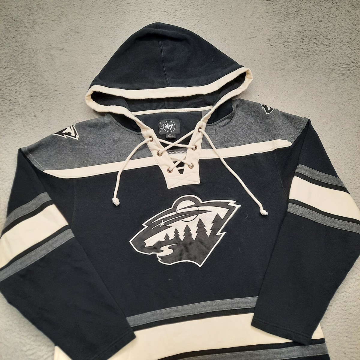Minnesota Wild '47 Brand Jersey Lacer Hoodie Men Large Black Grey