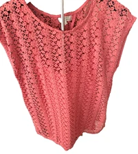 Papaya Weekend UK 16 Coral Pink Lace Overlay Blouse & Camisole Set NWOT