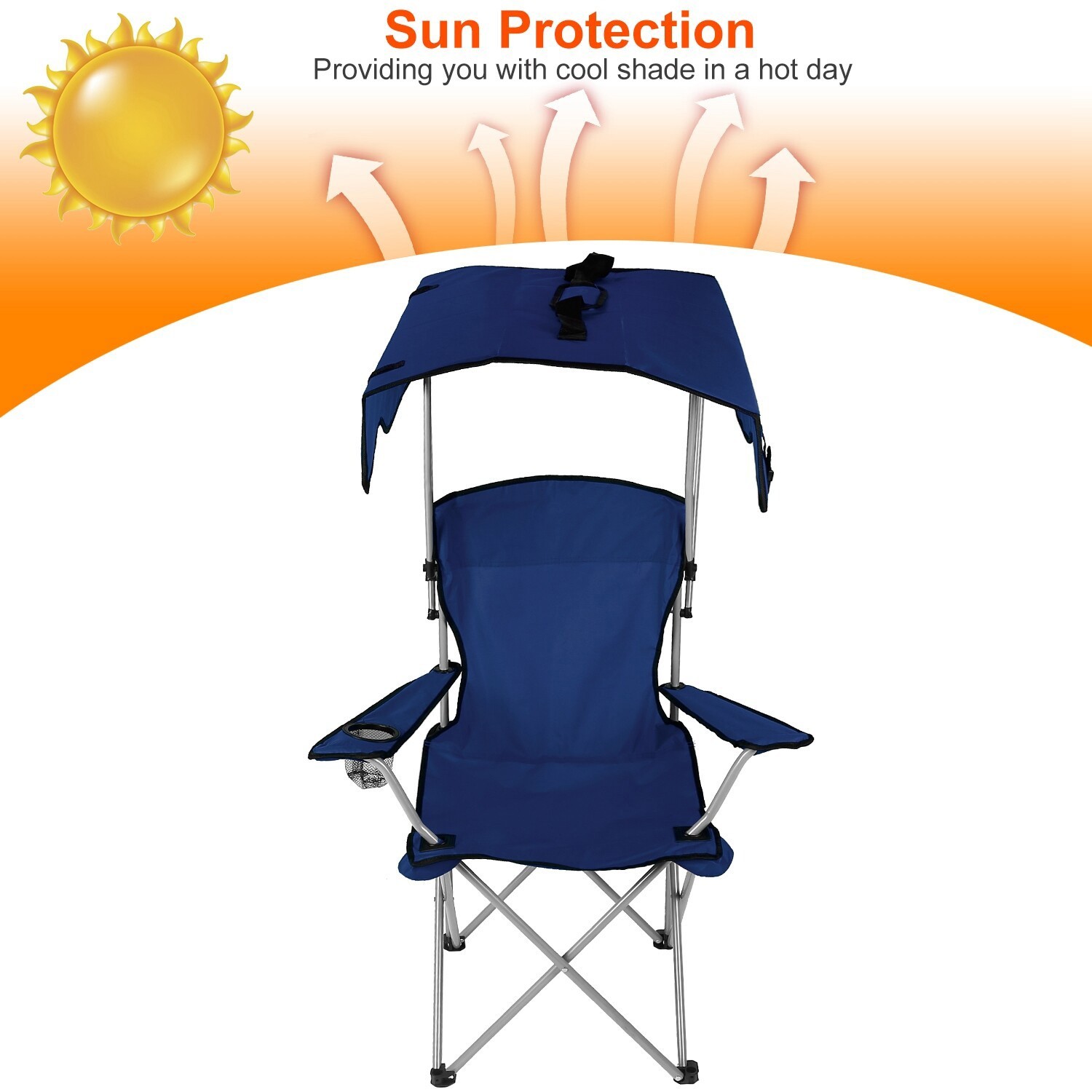 Folding Camping Chair Sun Protection Canopy Outdoor Beach Chair with Cup Holder
