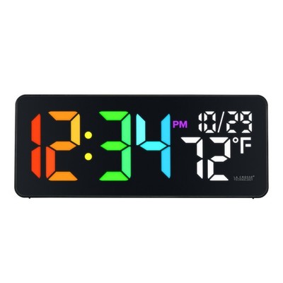 513-1411 La Crosse Technology Color Changing Digital LED Wall Clock Indoor Temp