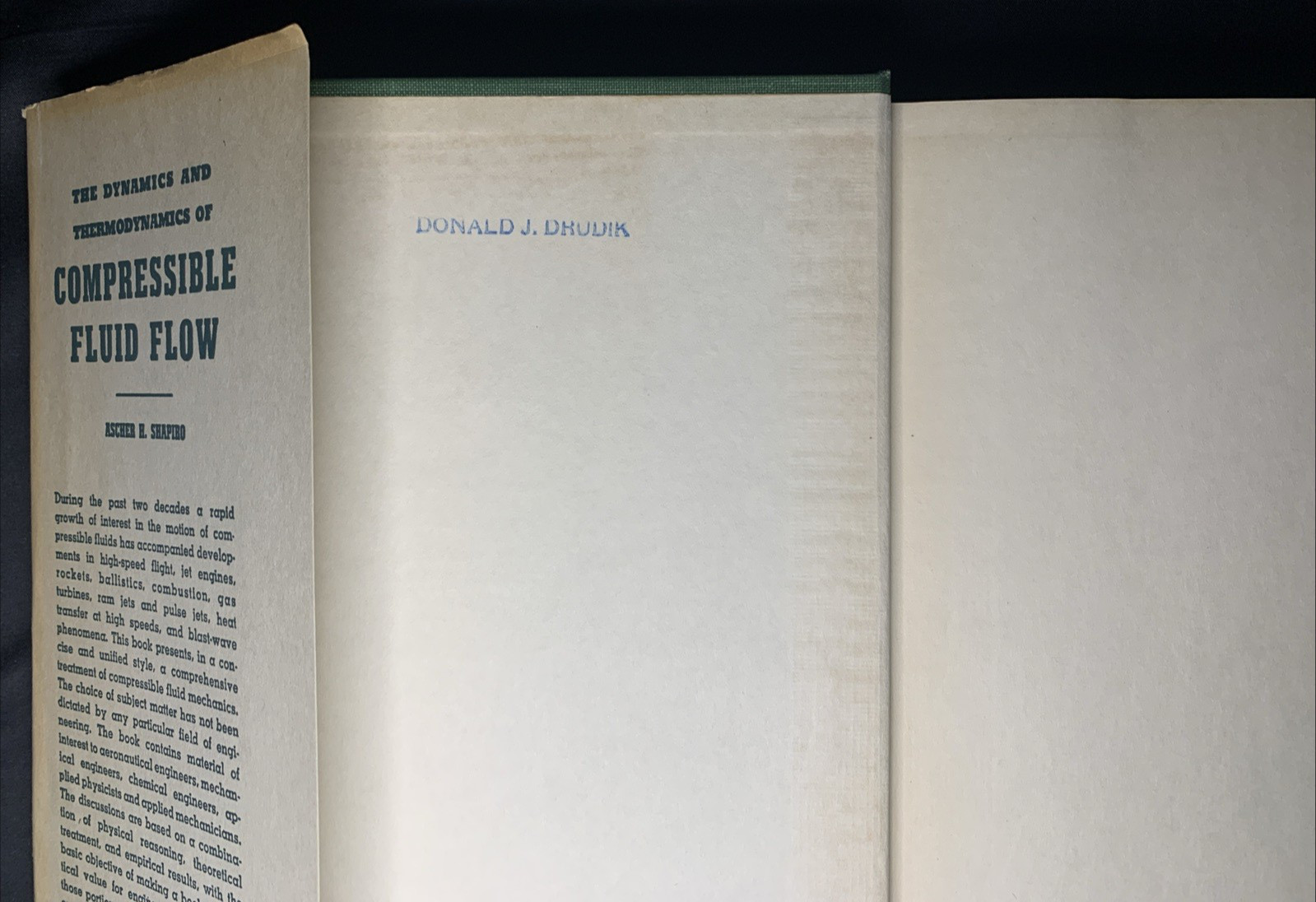 Compressible Fluid Flow VOL. 1 - Ascher Shapiro - 1953 HC w/ DJ - VG