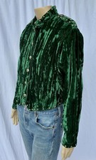 Vintage Y2K Crushed Green Velvet Blazer Jacket With Southwest Studded Epaulets