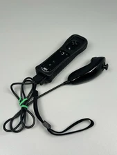 Nintendo Wii RVL-036 Motion Plus Black Remote Controller w Black Nunchuck TESTED