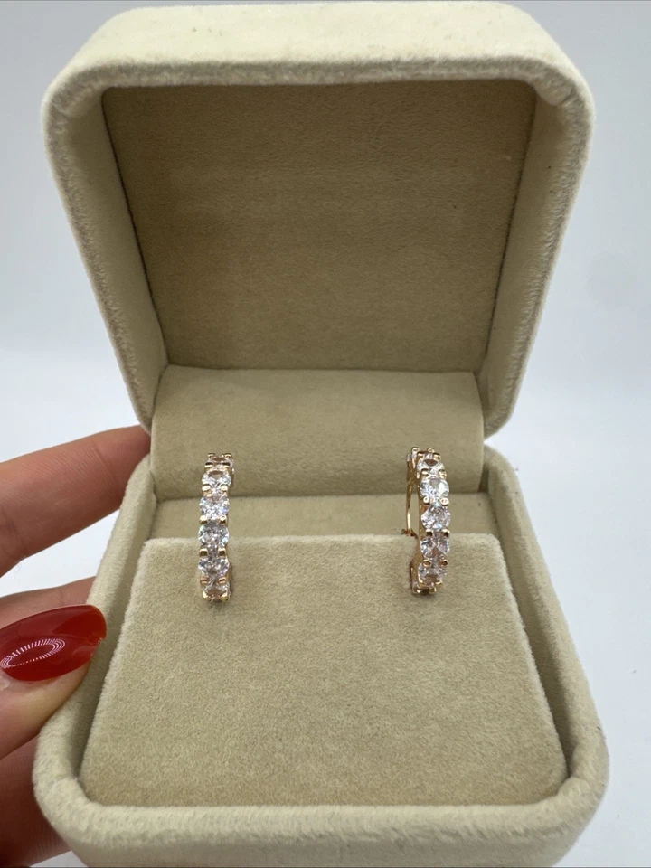 Elegantes aros de oro enrollado de 14 quilates blancos brillantes circones naturales con sello 585RG Foto 2 de 4