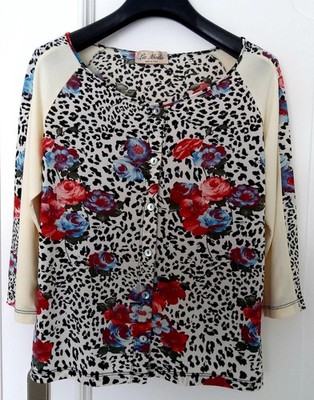La Moda-Made in Italy-Bluse-Gr.M-bunt Leo Blumen-ungetragen