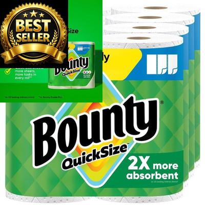 Bounty Quick Size Paper Towels, White, 8 Family 8 Rolls (107 Sheets), White 