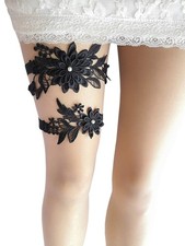 Garter for Bride Wedding Garter Set Floral Bridal Garter Lace W010 Black