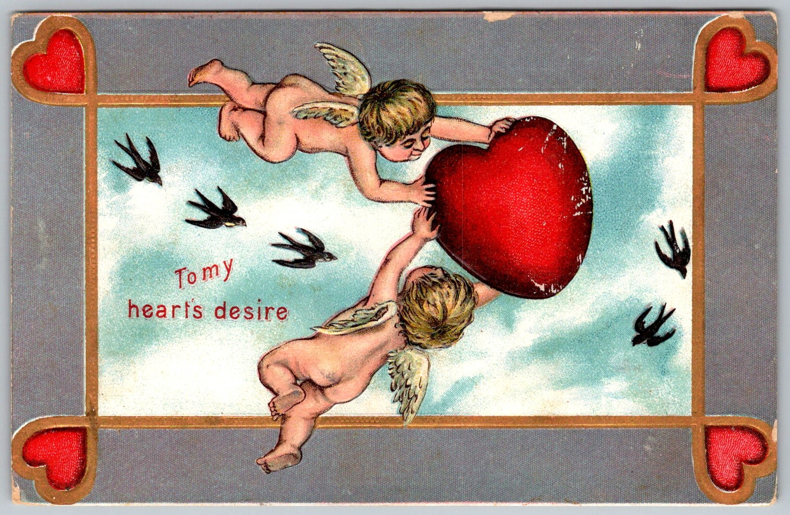 Antique Postcard Valentine Cupid Cherubs Heart Syracuse, NY 1900s