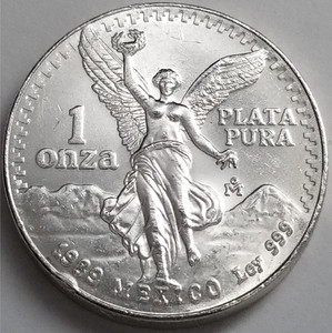 Mexico Libertad 1989, 1 Oz 999 Fine Silver Coin, Libertad Gordita Plata KEY-DATE