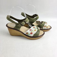 Fly Flot Floral Wedge Sandals Womens UK 4 EU 37 Leather Comfort Slingback