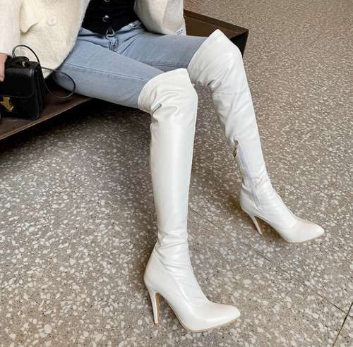 Women Thigh High Boots Side Zip Sexy Stiletto Heel Pointed Toe Party Shoes Club - Picture 2 of 26