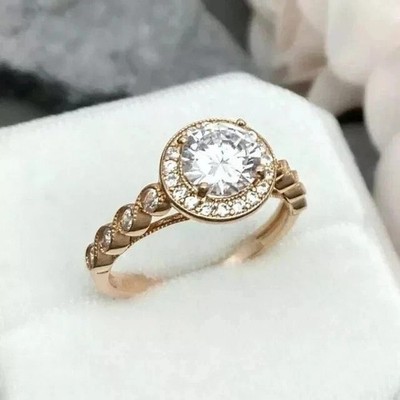 2Ct Round Cut Simulated Diamond Halo Anniversary Ring In 14k Yellow Gold Plated