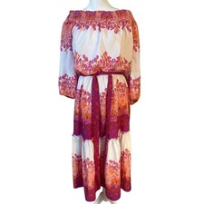 Maison Tara Off the Shoulder Floral Print Tie Waist Midi Dress Plus Size 16W