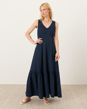 PACT Organic Coastal Double Gauze Beach To Brunch Maxi Dress - Navy