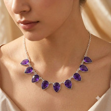 925 Sterling Silver Purple Amethyst Gemstone Handmade Jewelry Necklace Size-18"
