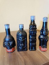 Vier vintage Pisco-Miniaturflaschen mit Inka-Figuren (original versiegelt)