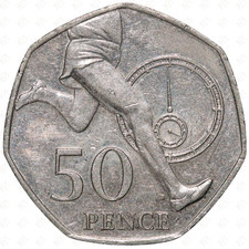 2004 Great Britain Elizabeth II 50 Pence Coin – Four Minute Mile – Cupronickel