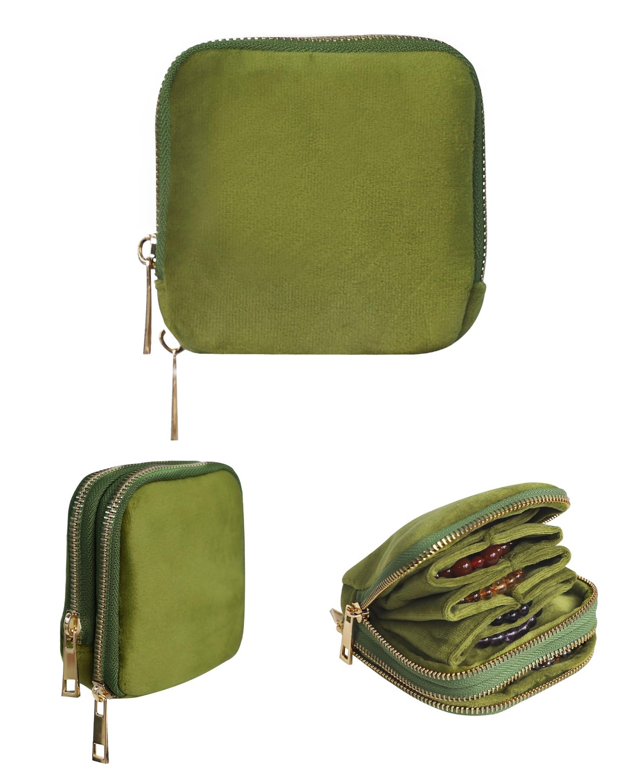Stratalife Small Travel Jewelry Case, Velvet Storgae Pouch Green-02