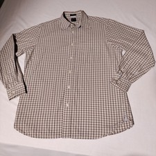GAP Mens Relaxed Fit Brown White Check Button...