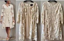 ALEX EVENINGS MOTHER of BRIDE FLORAL EMBROIDERED ATTACHED JACKET DRESS TAUPE 16W