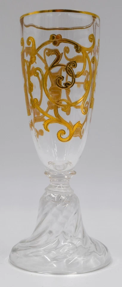 Par de flautas de champán antiguas "Cluny" de Saint Louis - doradas Foto 2 de 4