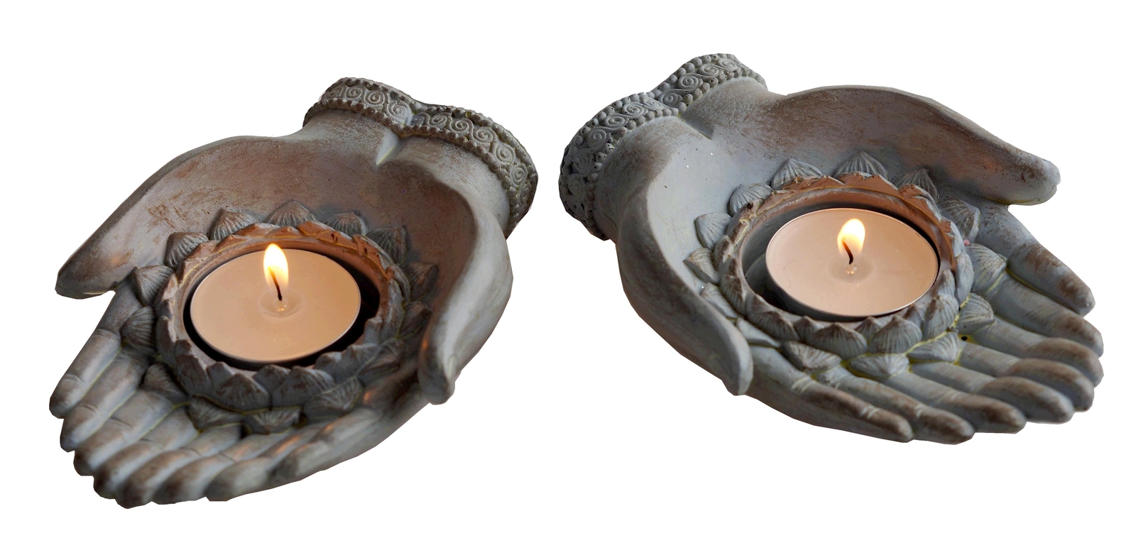 Buddha Hands Palm Tealight Candle Holders - Set of 2
