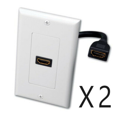 2 Pack - 1-Port HDMI Pigtail Wall Face Plate Panel Cover Outlet 4K ARC HDR White