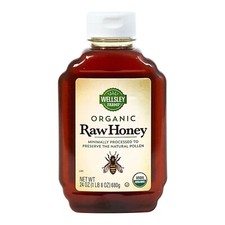 Wellsley Farms Organic Raw Honey, 100 Pure, USDA Certified 24 oz Bottle.