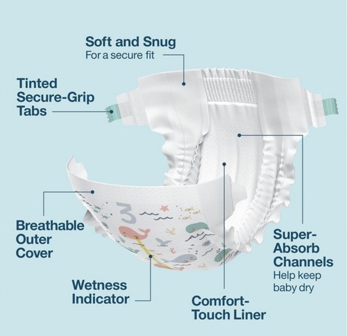 Up & Up Baby Disposable Diapers 31 Count Size 3 (16-28 Lbs) Whale Design - Picture 4 of 6