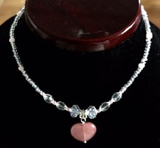 Baby Toddler Necklace 2-4 Years Heart Quartz Pink Beaded Handmade Princess