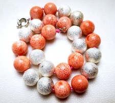 16mm różowa trawa koral srebrny matowy naszyjnik kulkowy 18" oznakowanie dostaw biżuterii