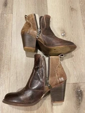 Roan by Bed Stu Boots Women's Brown Tan Leather Zip Up Heeled Ankle Booties~7.5