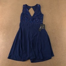 Lulus Women's Size Small Twirl Me Round Navy Blue Lace Sequin Skater Dress *Flaw